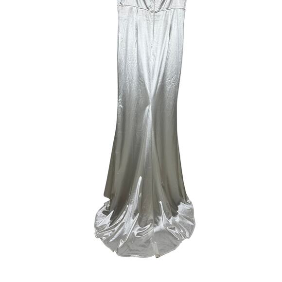 Lulus Size Medium Sensational Promise White Satin Train Maxi Gown Wedding Dress - Picture 6 of 16